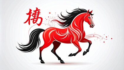 Vibrant Red Artistic Horse Silhouette for Chinese Zodiac and Lunar New Year Celebration