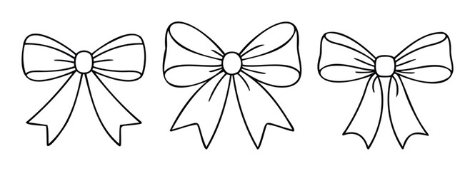 Collection of elegant gift bows in various simple outline styles ideal for decorating seasonal packaging, holiday greetings, and celebration announcements