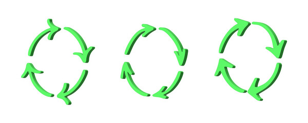 Fototapeta premium Set of 3d recycle arrow icon Recycling resources symbol Reuse of materials, zero waste, green environment, saving the planet