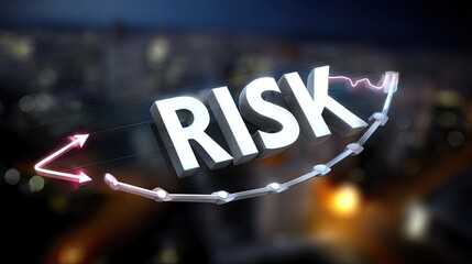 3D Concept of Risk Management with Graph and Data Visualization in Night Cityscape Background