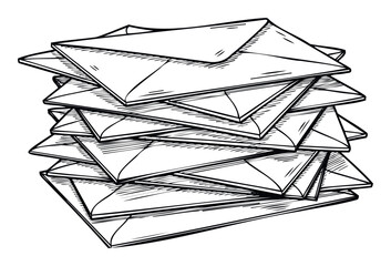 Hand drawn stack of envelopes representing traditional communication and mail delivery for business and personal correspondence concepts and themes