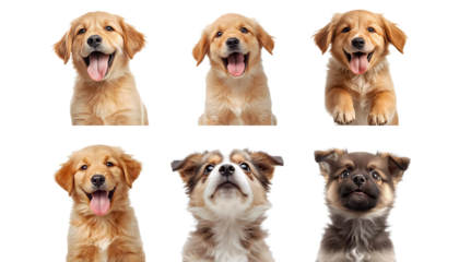 Golden Retriever Puppy Faces Collection Isolated
