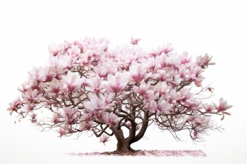 Fototapeta premium Magnolia tree full of pink blossoms in spring with petals on the ground