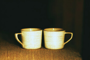 Two ceramic coffee cup mug ceramic cup mug ceramic pottery cup mug ceramic handle cup mug beige cup mug warm cozy lighting