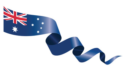Waving Australian flag ribbon isolated on white background, national symbol of Australia for celebration, independence, travel and patriotic design © Zavivec