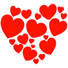 Floating Red Heart Shapes Form Romantic Cluster on White Background