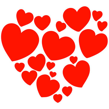 Floating Red Heart Shapes Form Romantic Cluster on White Background