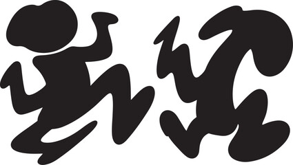 Black Silhouette Cartoon Characters Running Together