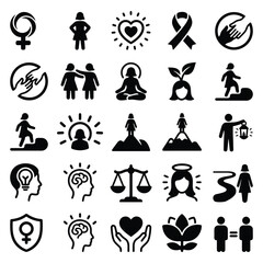 Women Empowerment Icon Set &mdash; Equality Support Wellness Growth Mindfulness Inspiration Symbols