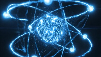 Glowing Blue Atom on Dark Background 4K 10s