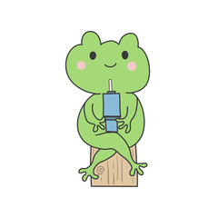 Obraz premium Cute Frog Character Holding Thermos in Flat Cartoon Style