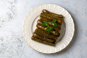 Traditional delicious Turkish foods; stuffed leaves - Dolmathes, Turkish name; yaprak sarmasi, dolma