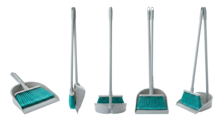 Set of Broom and Dustpan, Cleaning Tools, Household Supplies, Isolated on White Background
