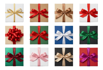 Holiday Gift Boxes Assortment with Ribbons - Top View Flat Lay