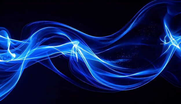 Abstract Blue Wave Energy Flowing Through Darkness with Glowing Particles and Light Streaks