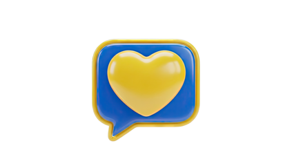 3D Yellow Heart Inside Blue Speech Bubble with Yellow Outline