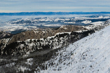 mountain peak, snow-capped winter rocks, snow Kasprowy Wierch, Poland