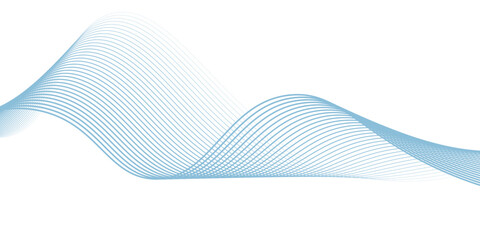 Abstract blue smooth wave on a white background. Dynamic sound wave. Design element. Vector illustration.