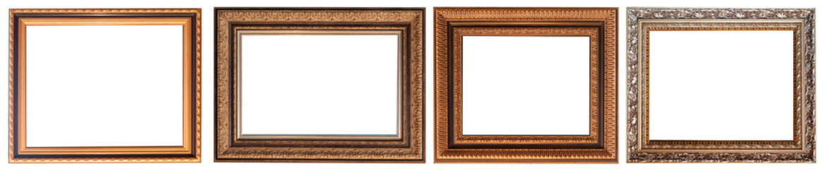 Set of picture frames isolated on white background antique carved gold