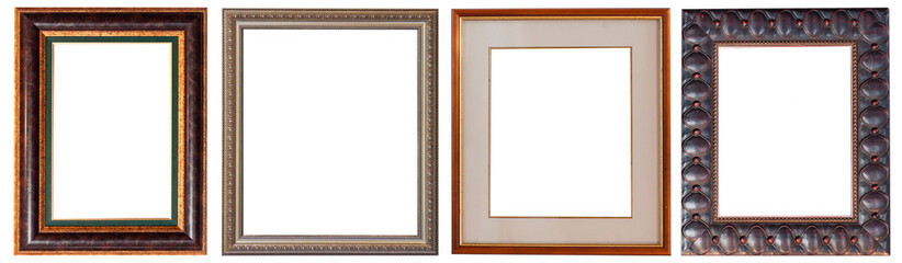 Set of picture frames isolated on white background antique carved gold