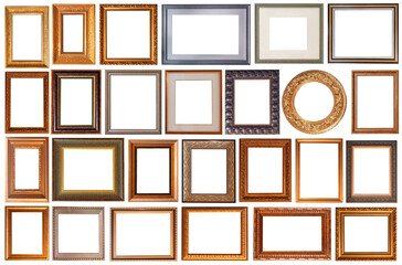 Set of picture frames isolated on white background antique carved gold