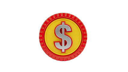 Obraz premium 3D Rendering of a Red and Yellow Coin with Dollar Symbol
