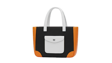 Black and Orange Tote Bag with White Pocket and Handles