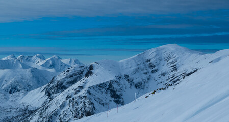 Mountain peak snow-capped mountains snow rocks landscape