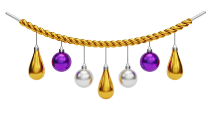 Hanging Christmas ornaments on a gold twisted rope