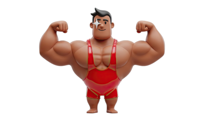 Cartoon Wrestler Flexing Biceps