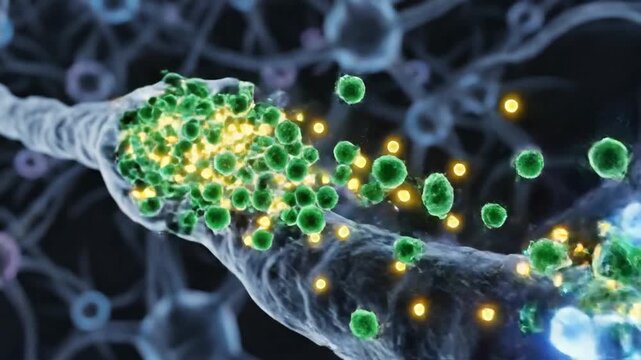 Microscopic view of interneurons and calcium signaling in the brain.