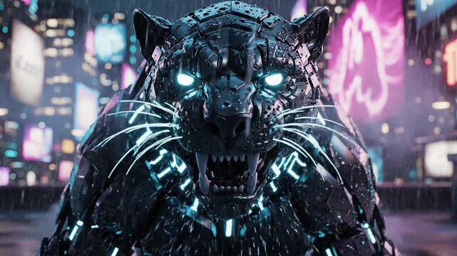 Cyberpunk Black Panther 3D Illustration 4K 10s
