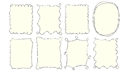 Doodle childish frames set. Monochrome wavy shaped frames. Sketch style vector illustration.