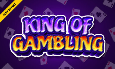 King of Gambling Editable Text Effect with Purple and Golden 3D Glitch Style Casino Typography