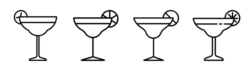 Margarita cocktail glasses vector illustration, alcoholic beverage, party drink, lime garnish, line art
