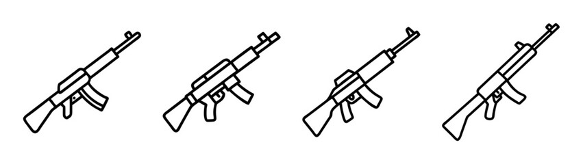 Ak 47 assault rifle vector illustration black and white outline drawing automatic weapon silhouette design
