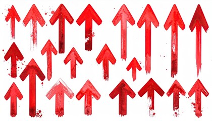 Watercolor red arrows pointing upwards, with paint splatters