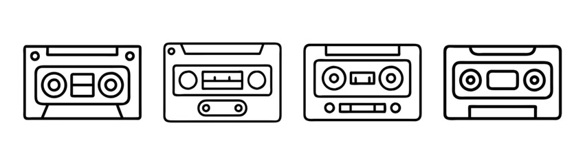 Fototapeta premium Cassette tape vector illustration collection retro audio music vintage media recorder design set black