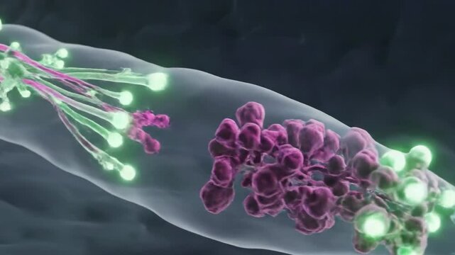 Animated visualization of interneuron growth cone navigating through a neural pathway with netrin signaling.