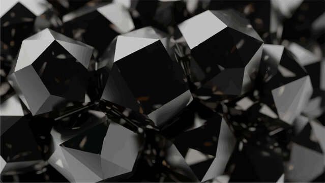 Abstract dark geometric crystal shapes with reflective surfaces and sharp edges