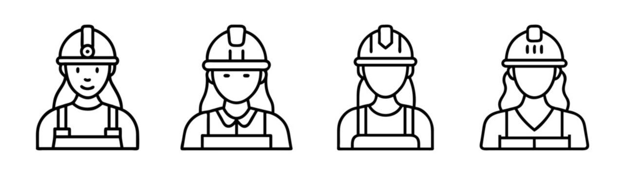 Female construction worker avatars vector set, women in hard hats, construction crew workers design