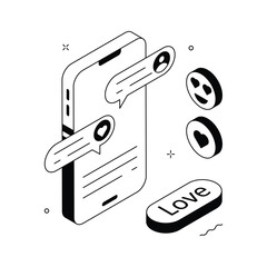 Modern isometric illustration of love chat conversation for digital romance themes