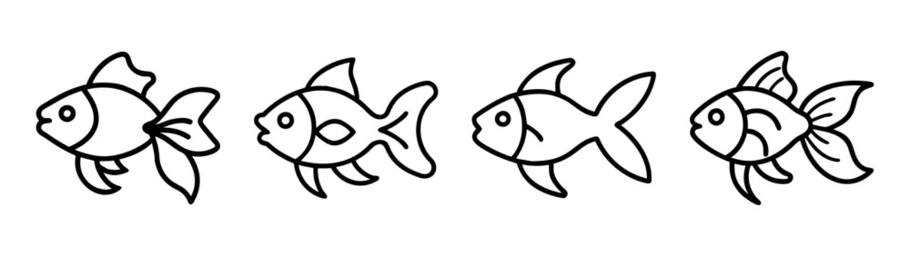 Four cute fish drawing vector illustration, fish clip art, fish stencil, fish outline, art line