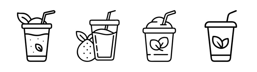 Line art illustration of healthy smoothies and juice drinks for wellness and refreshment concept