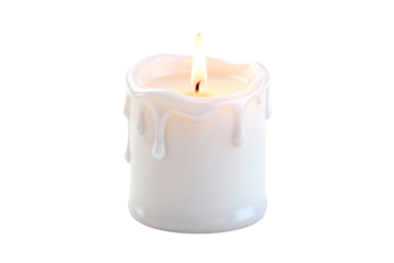 Lit White Candle with Melted Wax Drip