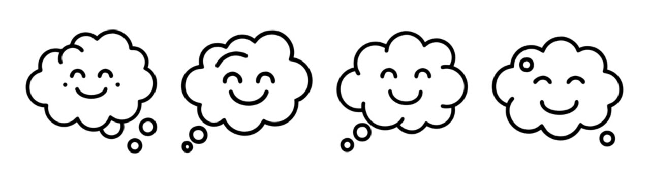 Vector illustration of happy cloud thought bubbles for creative design and social media content use