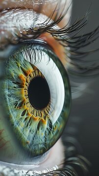 Detailed close-up view of a human eye showing intricate iris patterns and pupil structure