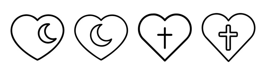 Obraz premium Hearts with moon and cross symbols vector illustration love faith hope religion spirituality art