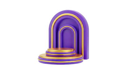 Purple and Gold Arch Stage with Tiered Pedestal