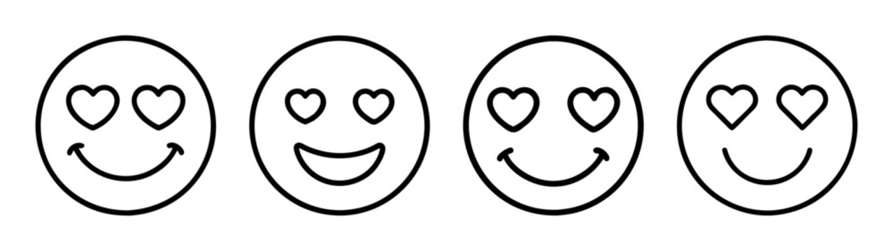 Four happy faces with heart eyes vector illustration for love emotion and valentine designs art